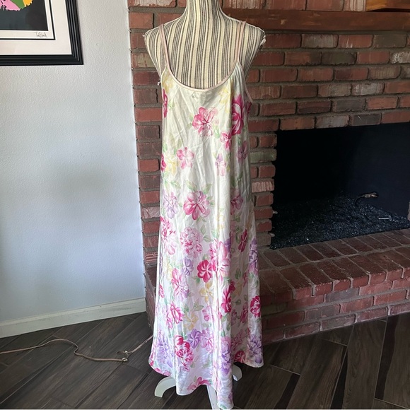 VTG Oscar de la Renta Floral Maxi Satin Slip Dress Sz L - Picture 1 of 10